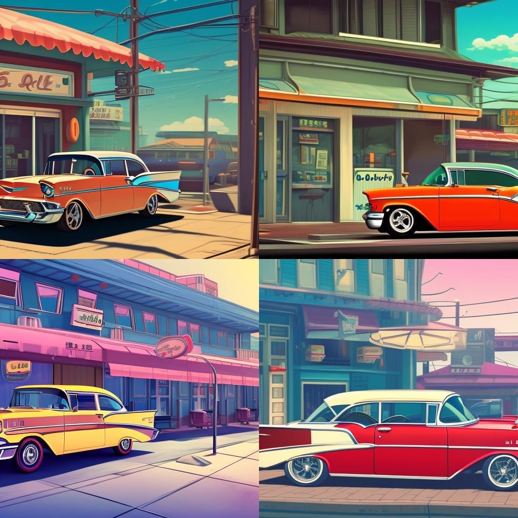 1957 Chevy Bel Air in Ghibli Anime Style