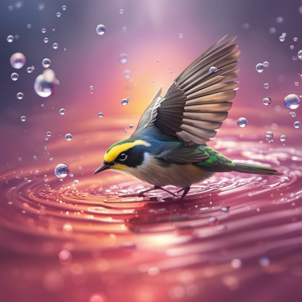 Warbler in Water Drop: Hyperrealistic Splash Art