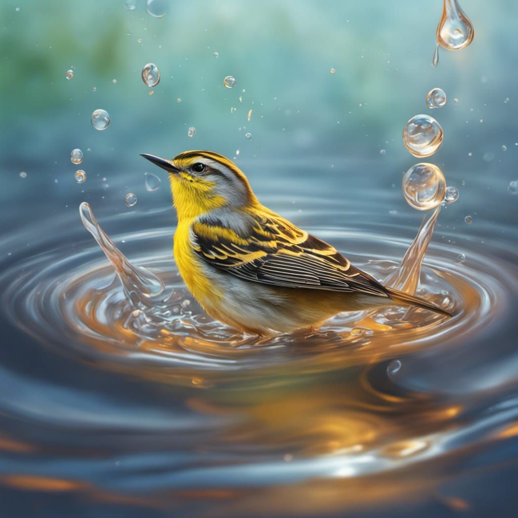 Warbler in Water Drop: Hyperrealistic Splash Art