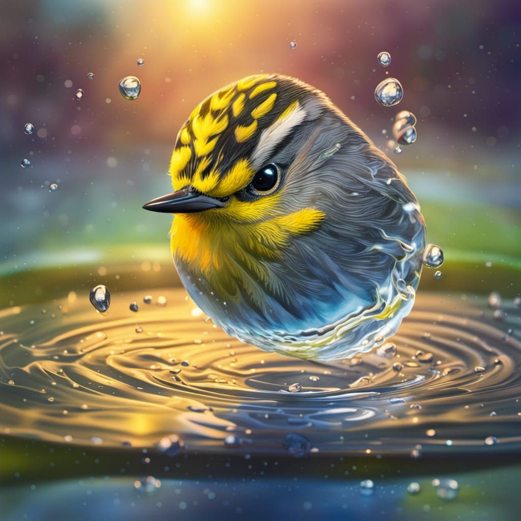 Warbler in Water Drop: Hyperrealistic Splash Art