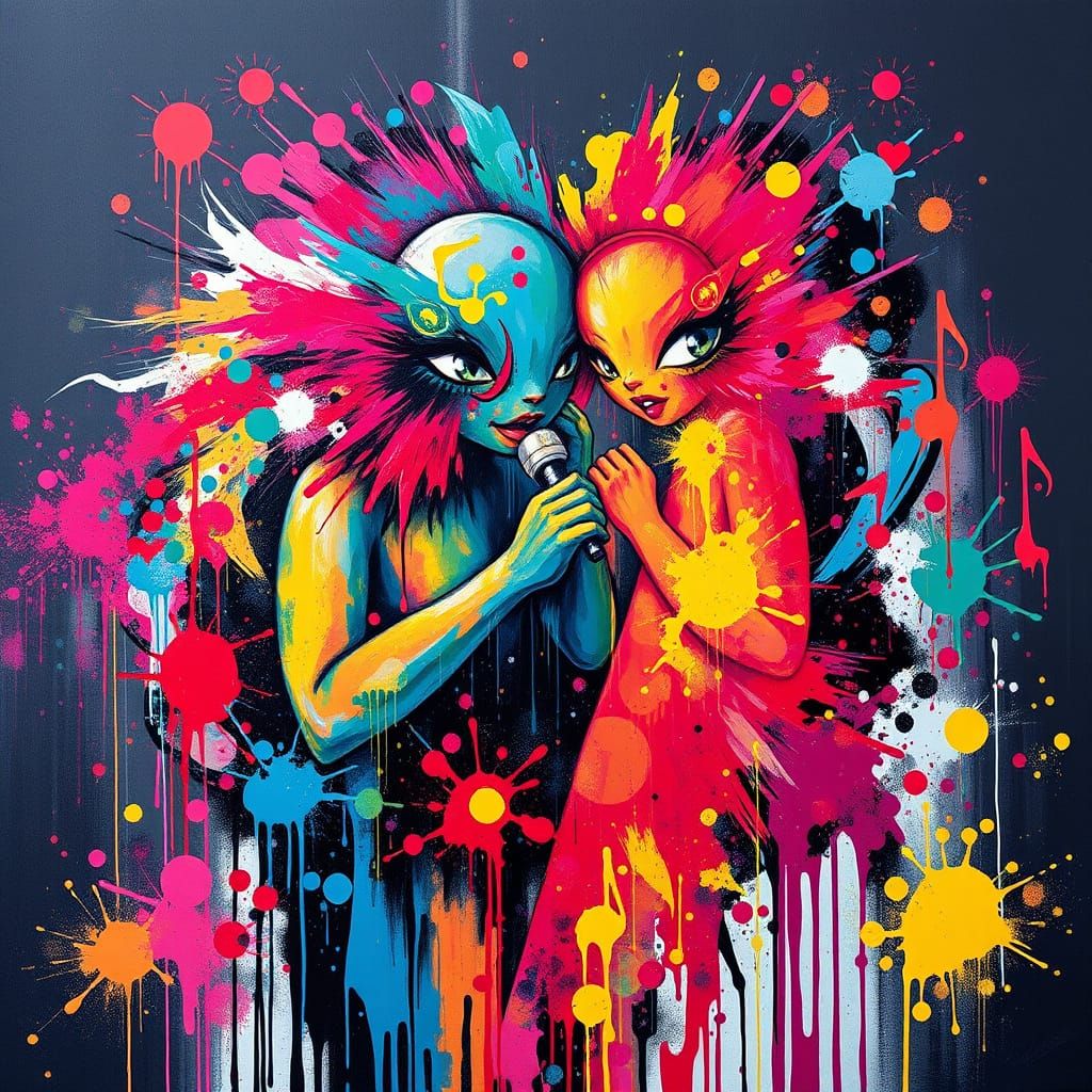 Vibrant Graffiti Portrait of Love in Harmony