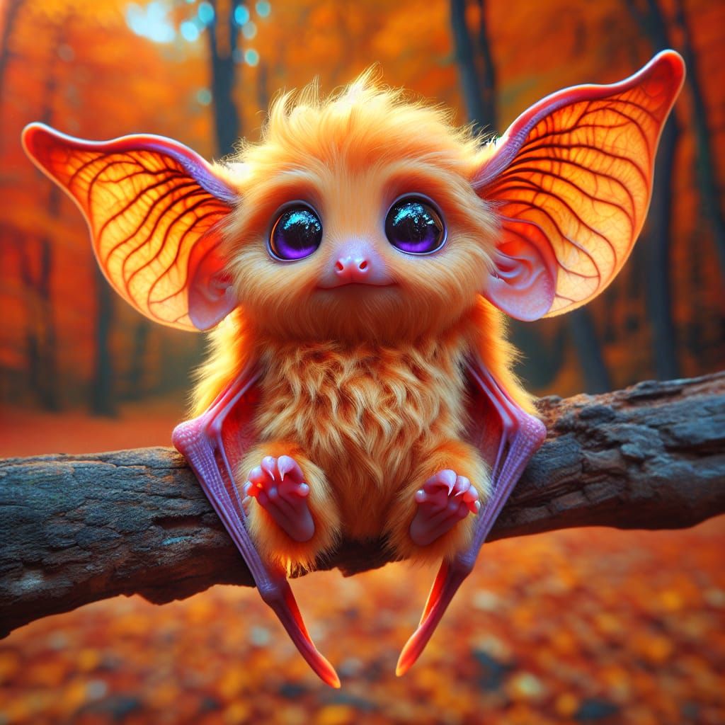 Charming Orange Bat Creature in Autumn Forest