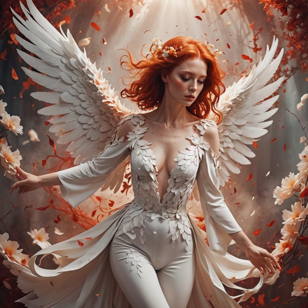 Elegant Angel Woman with Floral Bodysuit