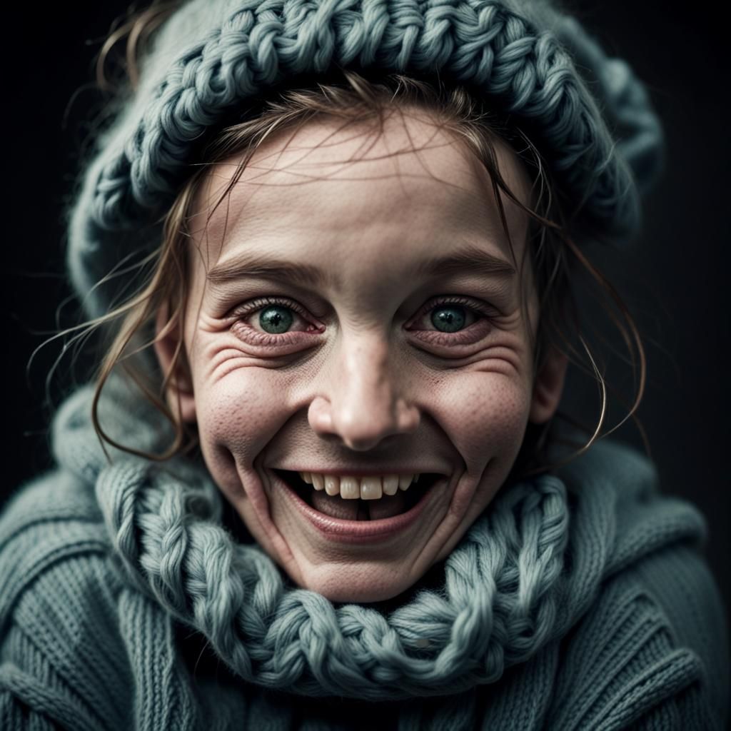 Knitted Happiness Close-Up Portrait