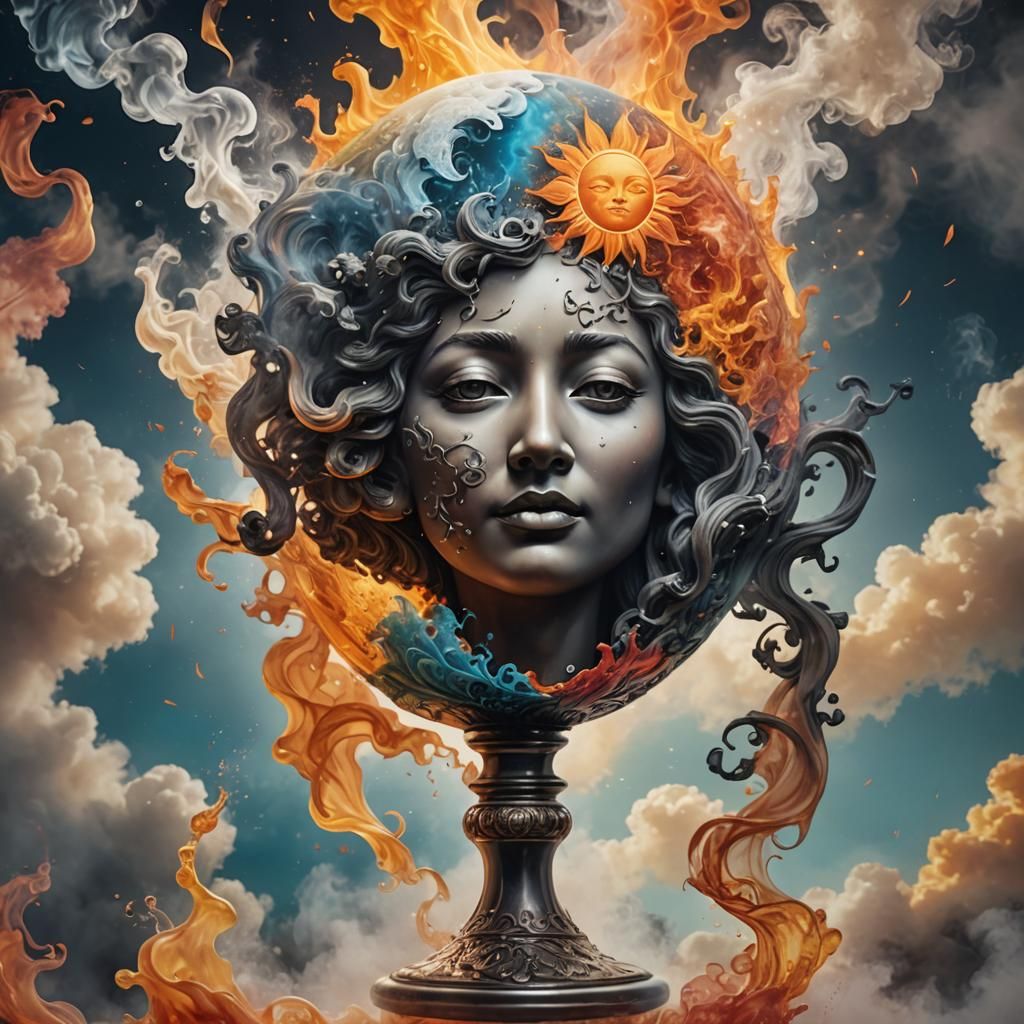 Surreal Four Seasons Sun Moon Double Exposure