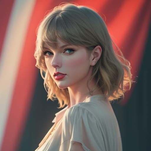 Taylor Swift Portrait with American Flag Backdrop