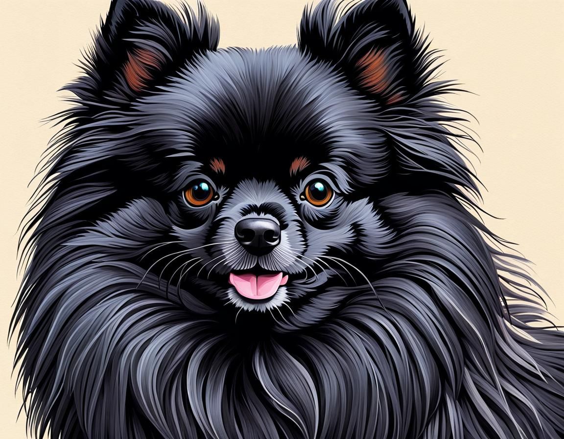 Black Pomeranian in Baroque Cottagecore Style