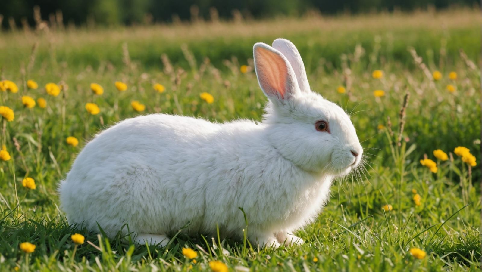 Fluffy White Rabbit in Summer Meadow
