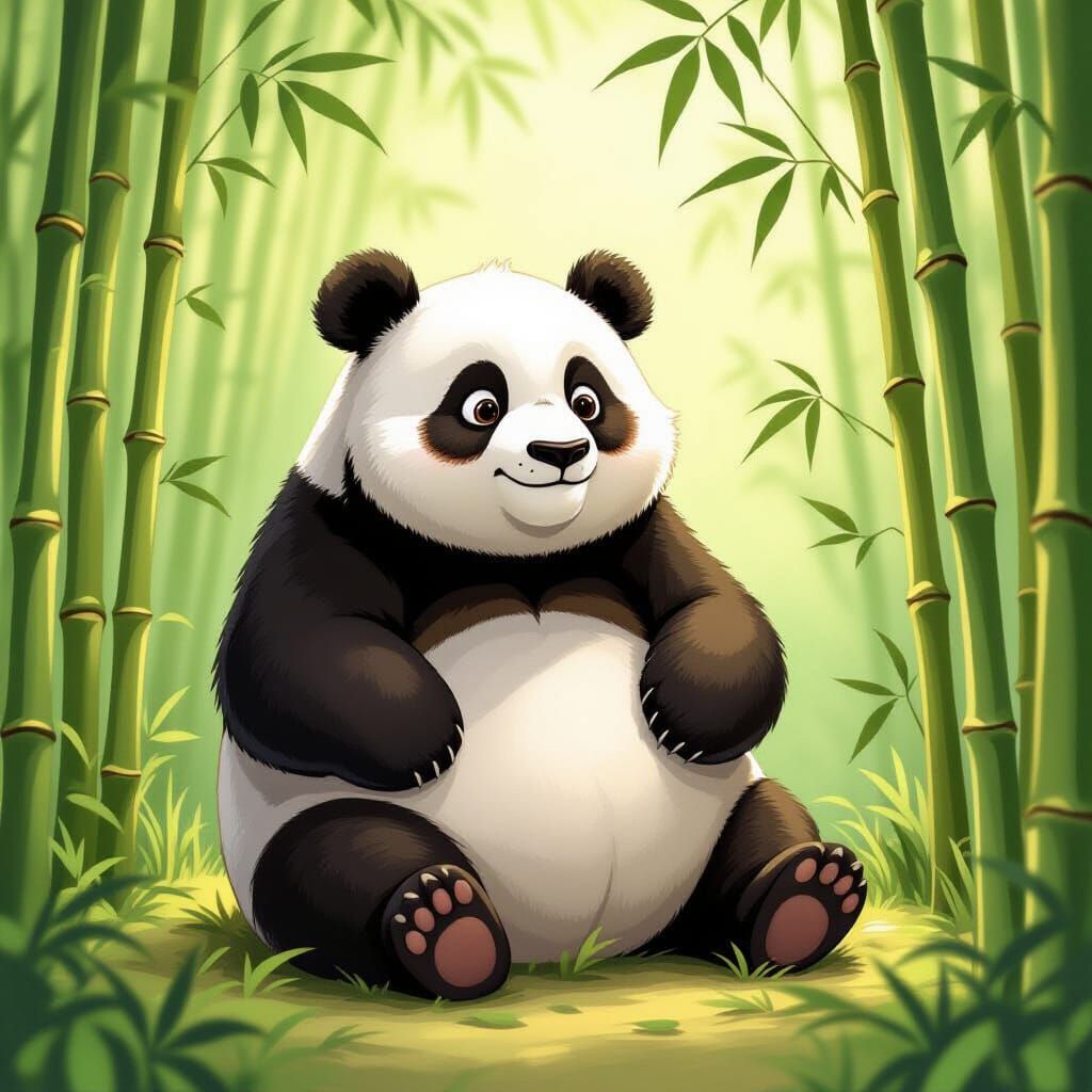 Plump Panda in Bamboo Forest Storybook Style
