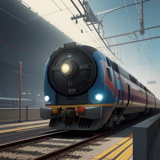 Hyperrealistic Futuristic Trains in a Bustling Station
