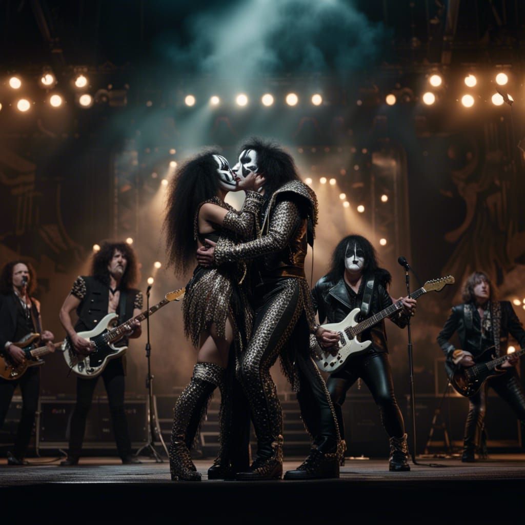 The Kiss band kissing