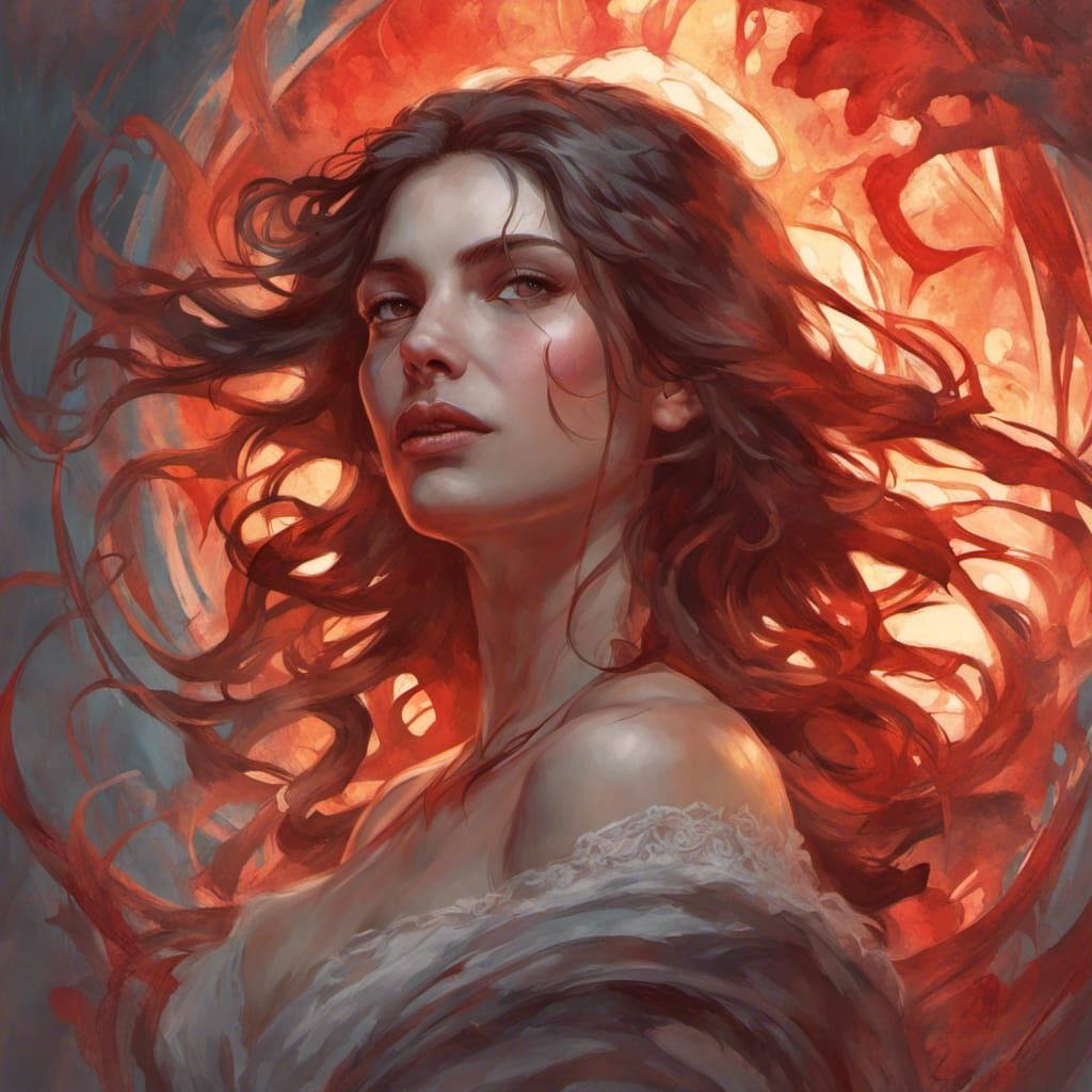 Romantic Vampire Heart Portrait in Art Nouveau Style