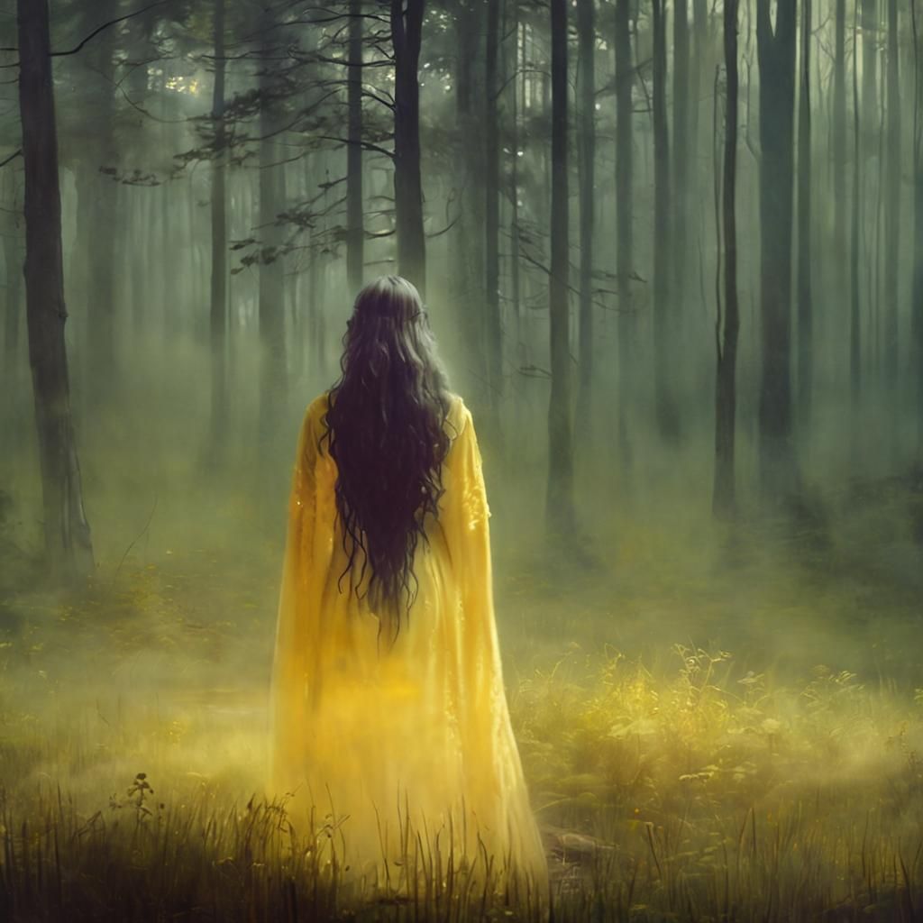 Ethereal Forest Mirror: Charcoal Drawing of Youth and Age