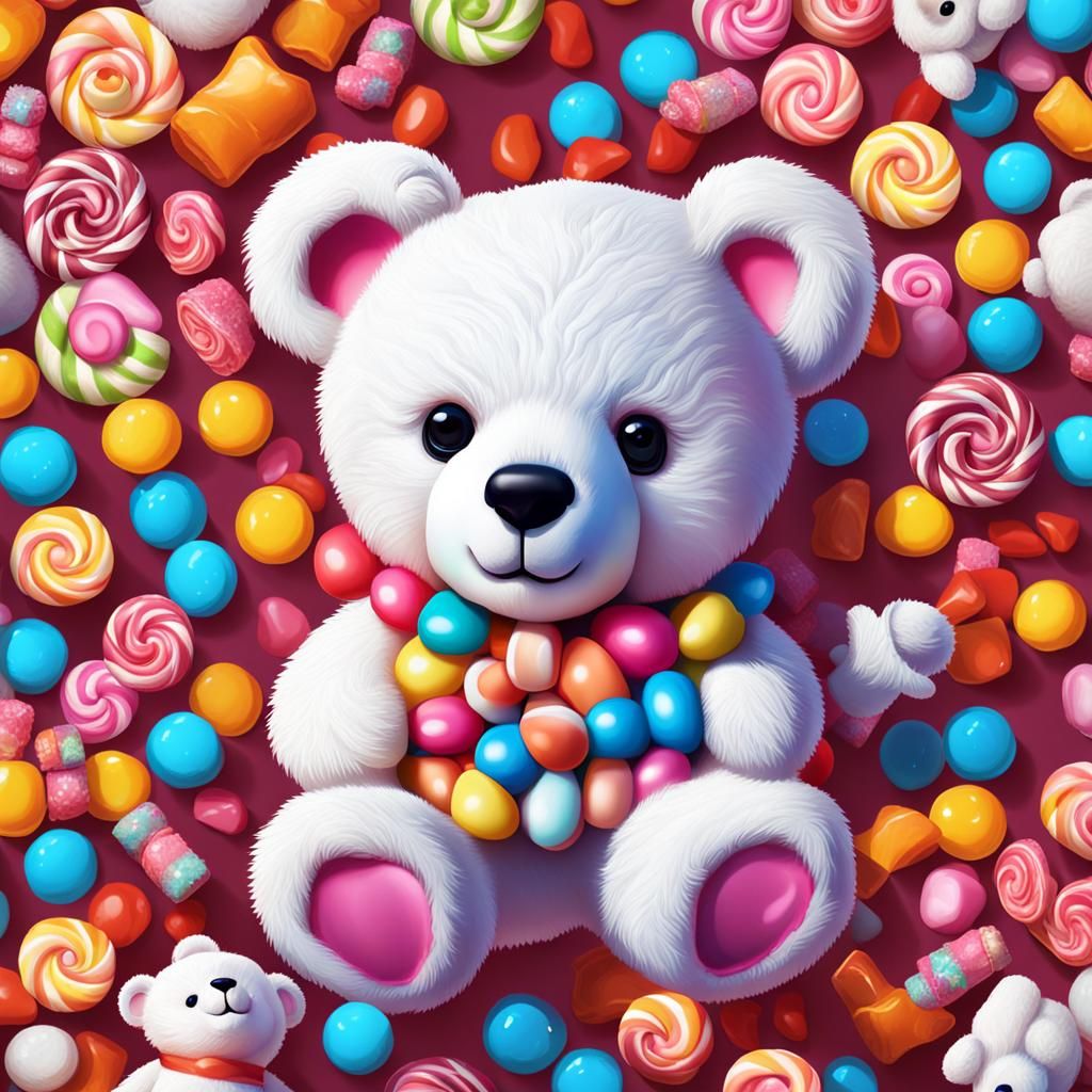 Candy Art Teddy Bear in Whimsical Candyland