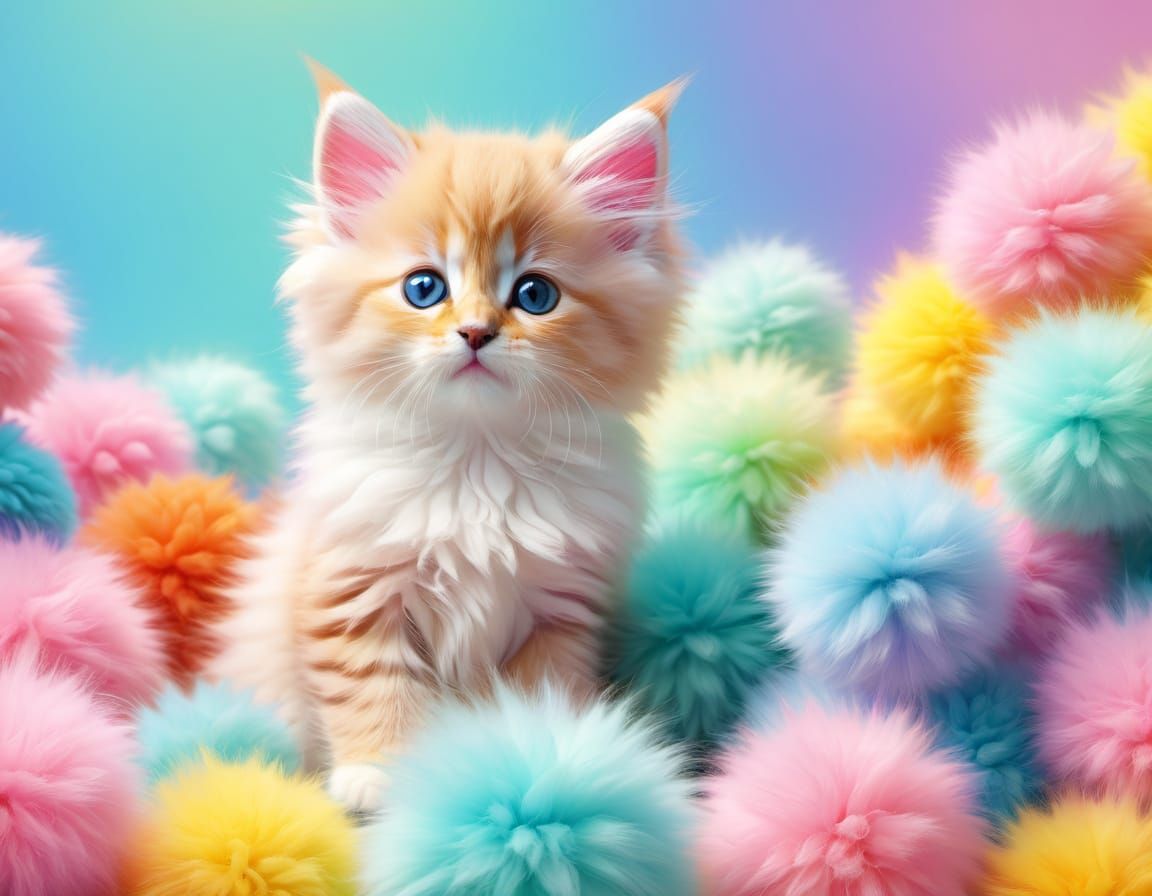 Pom-poms and a kitten