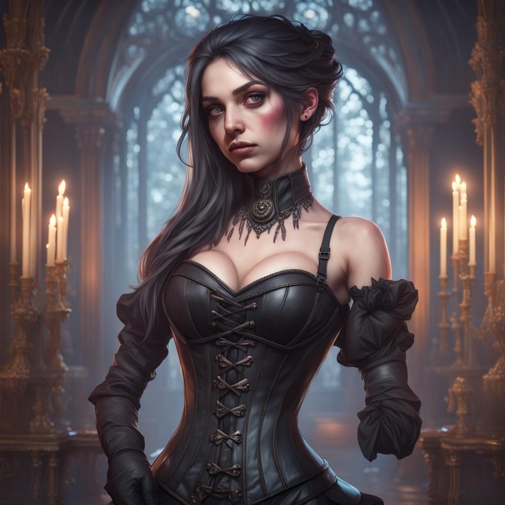 Gothic Corset Portrait in Hyperdetailed Art Style