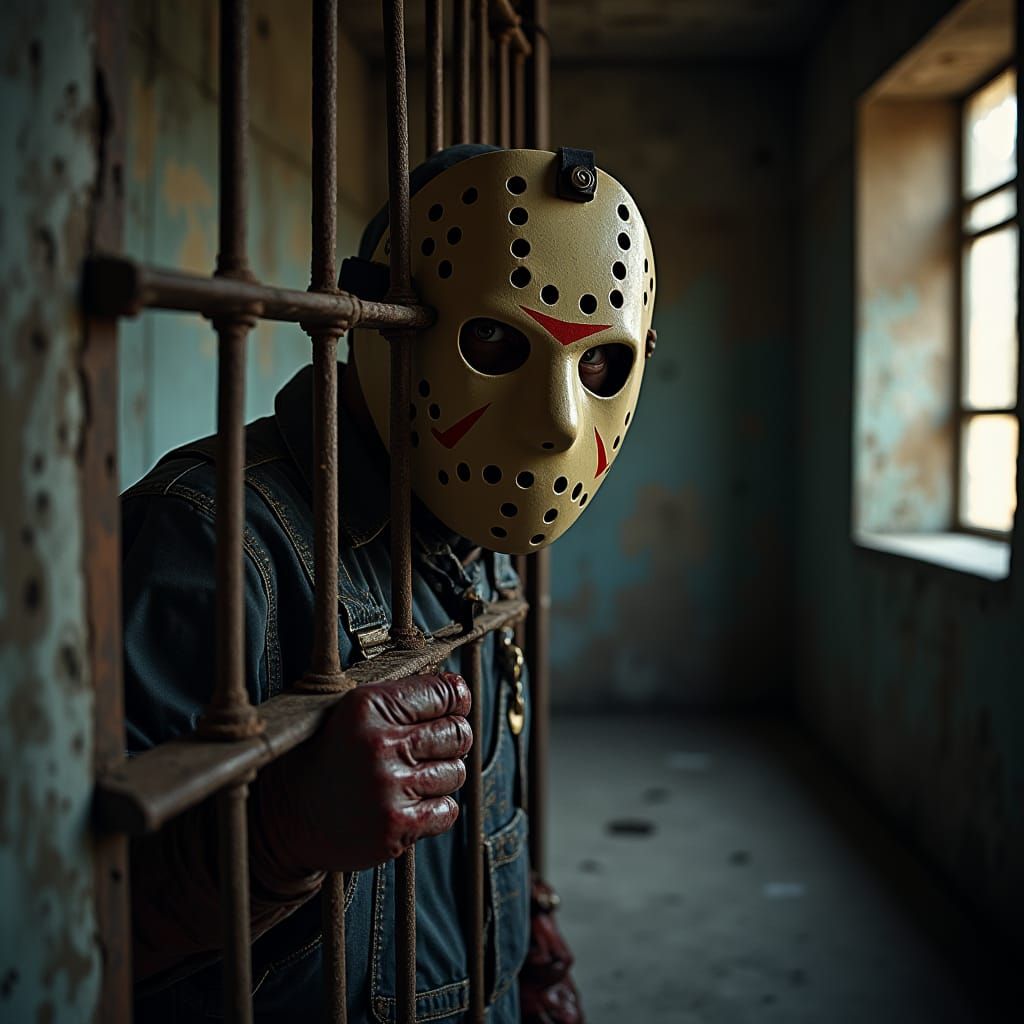 Jason Voorhees Behind Bars: A Menacing Portrait