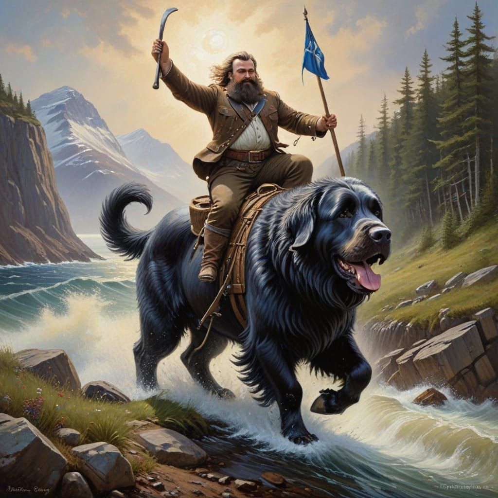 Surreal Oil Painting of a Bearded Drummer Riding a Majestic ...