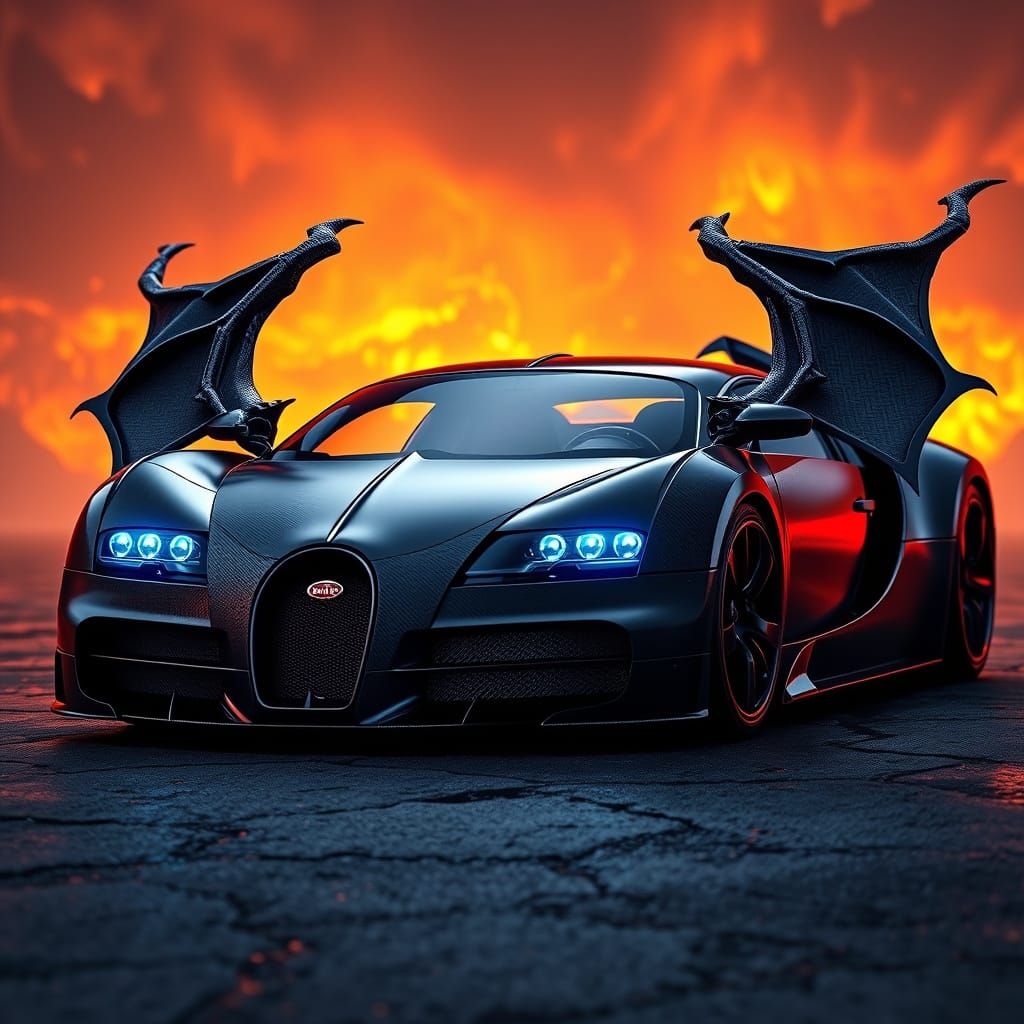 Surreal Bugatti Veyron Descends into Hellish Realm
