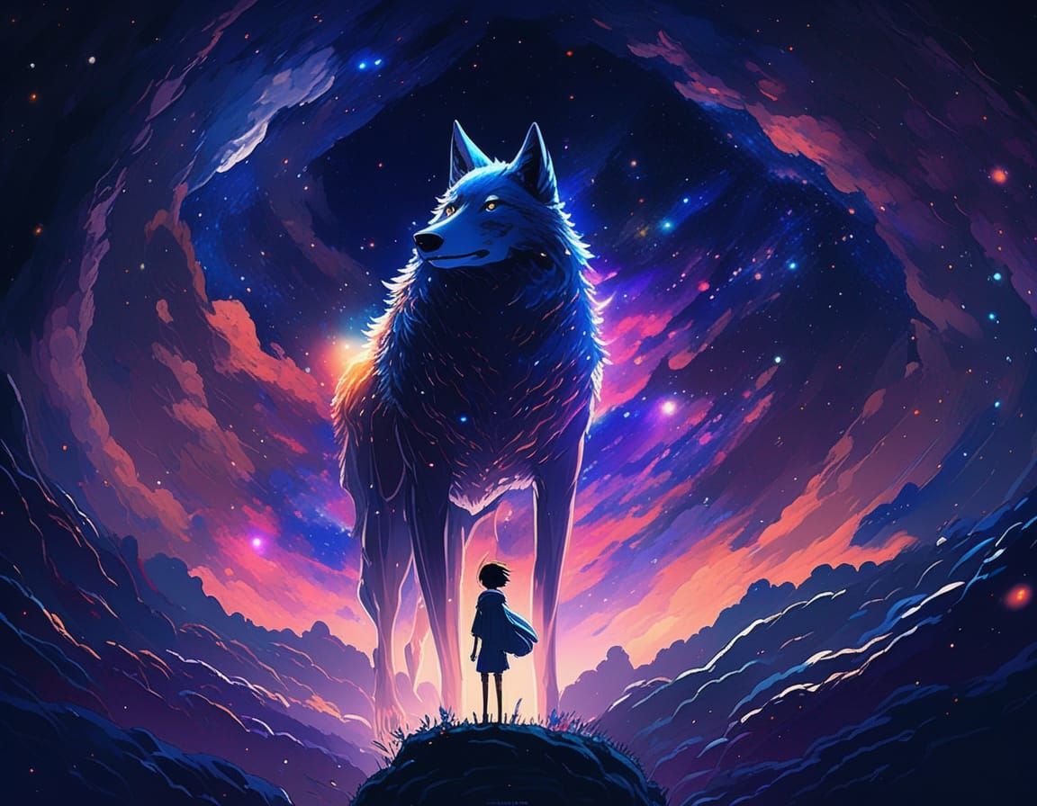 Galaxy Wolf in Studio Ghibli Anime Style
