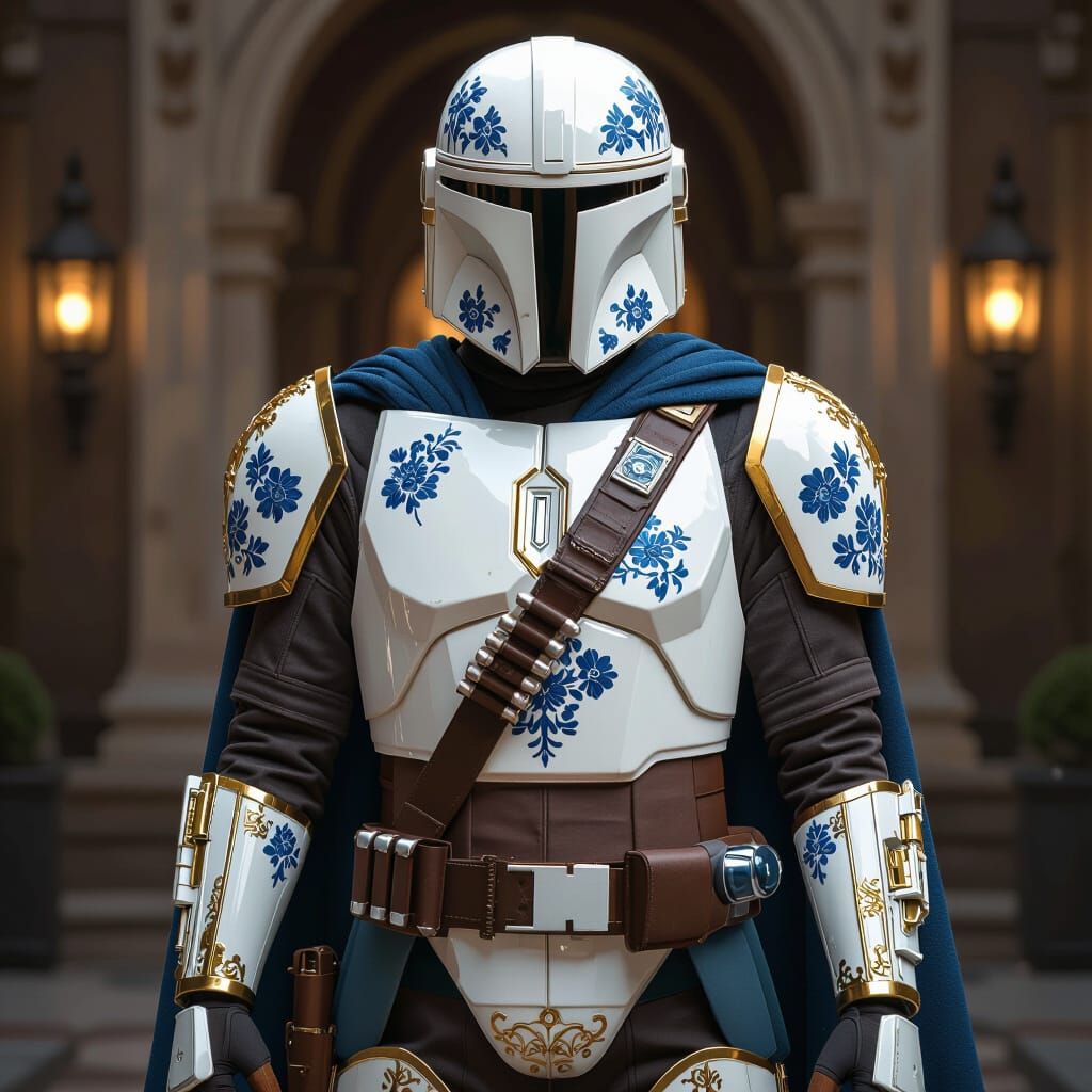 Ornate Mandalorian Armor in Porcelain Style