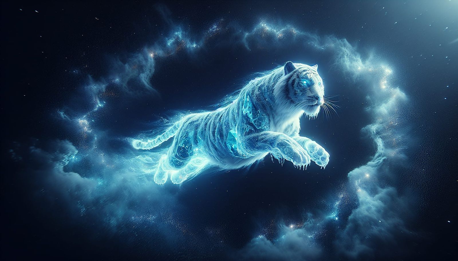 Cosmic Ice Tiger Radiates Light Blue Majesty