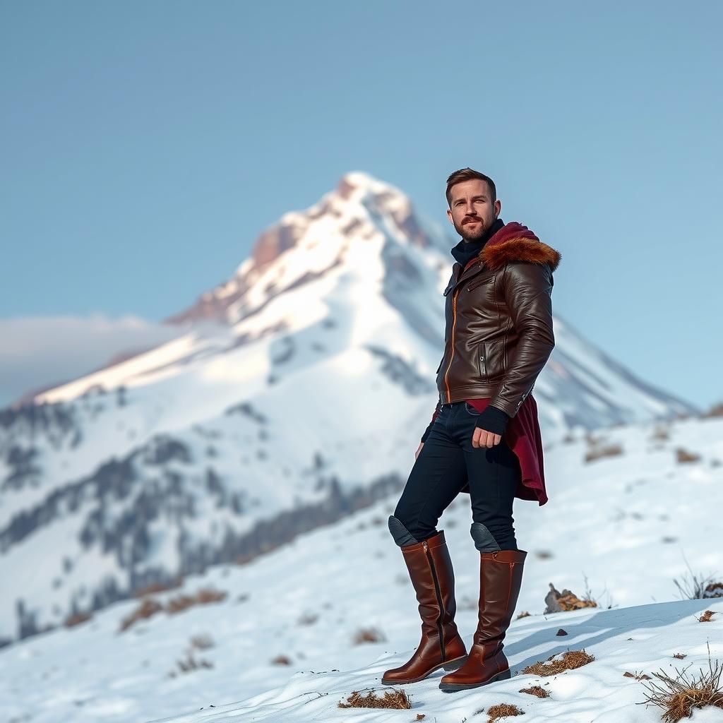 Man on Snowy Hill in American Romanticism Style