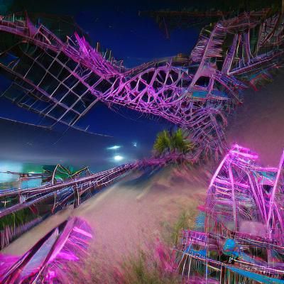 Nighttime Rollercoaster in Hyperrealistic Vaporwave Style