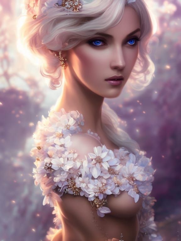 Goddess of Glass and Pearls: Hyperrealistic Portrait