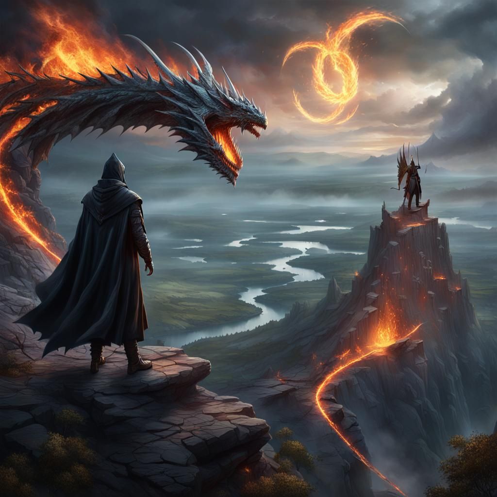 Silver Dragon Firescape in Dark Fantasy Style