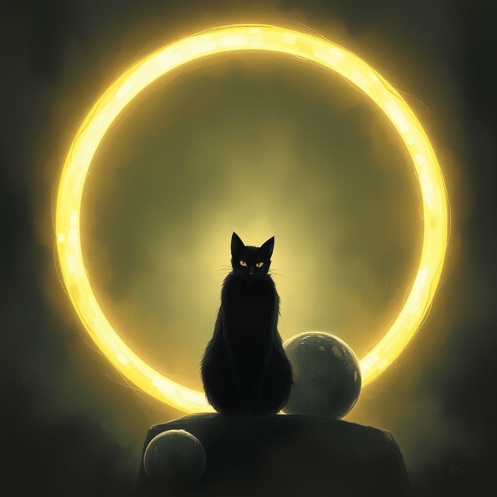 Mysterious Black Cat in a Glowing Aura