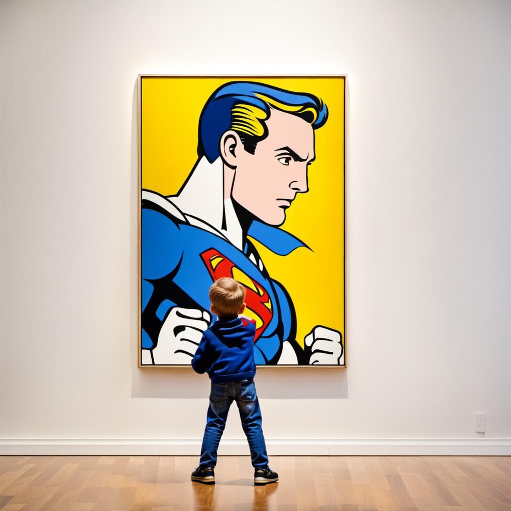 Superhero Gazing at a Roy Lichtenstein Style Painting