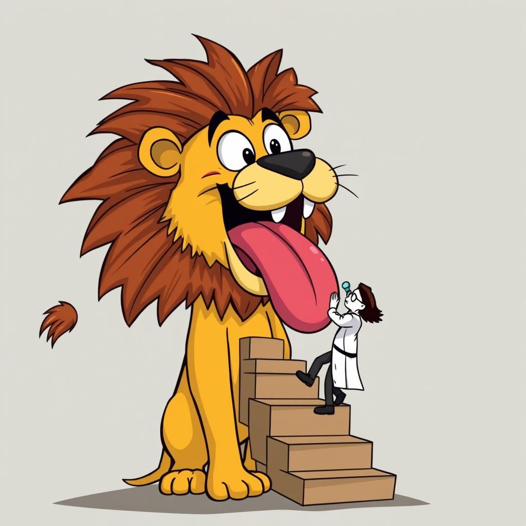 Cartoon Lion's Tongue Staircase with Scientist