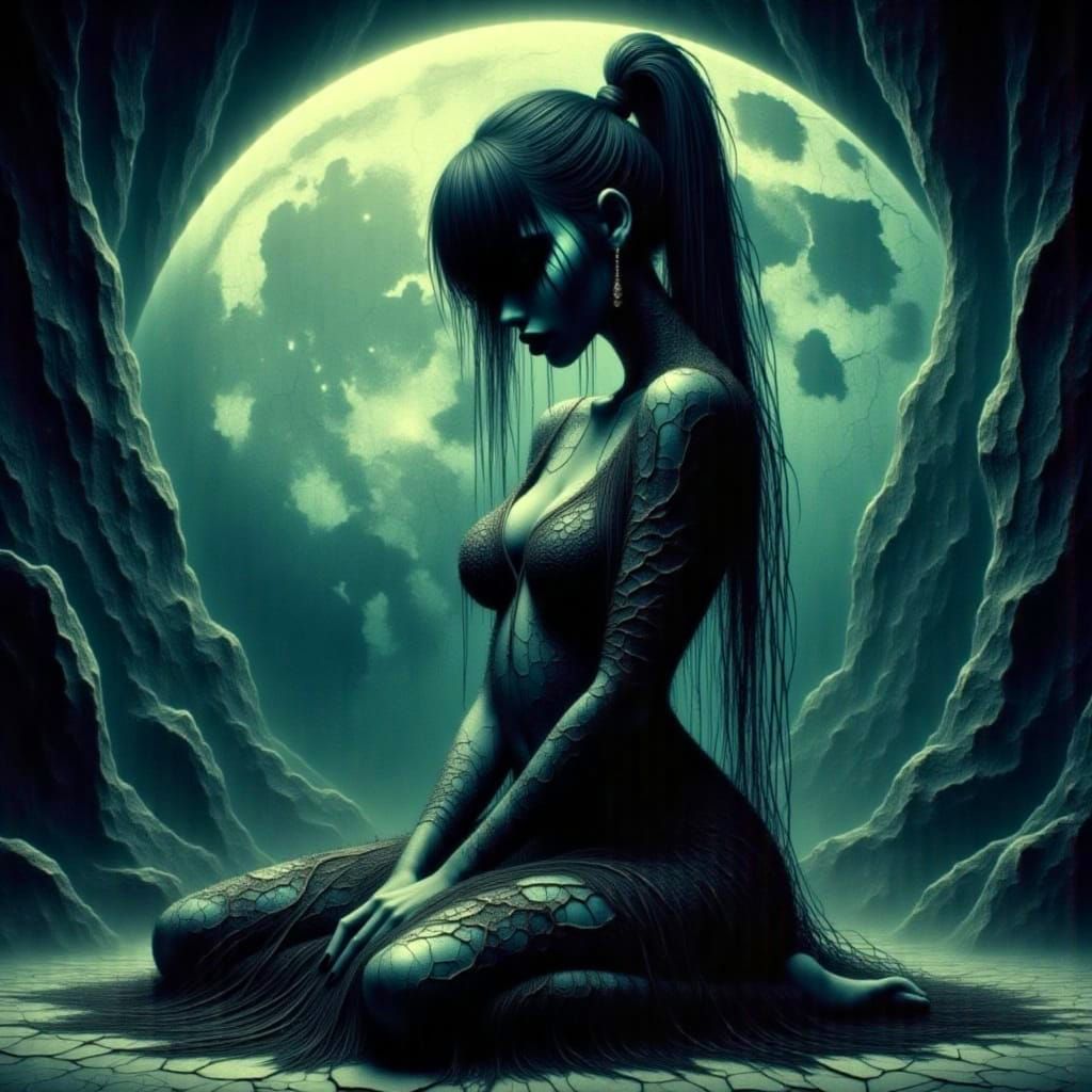 Goth Grunge Woman Nude in Moonlight