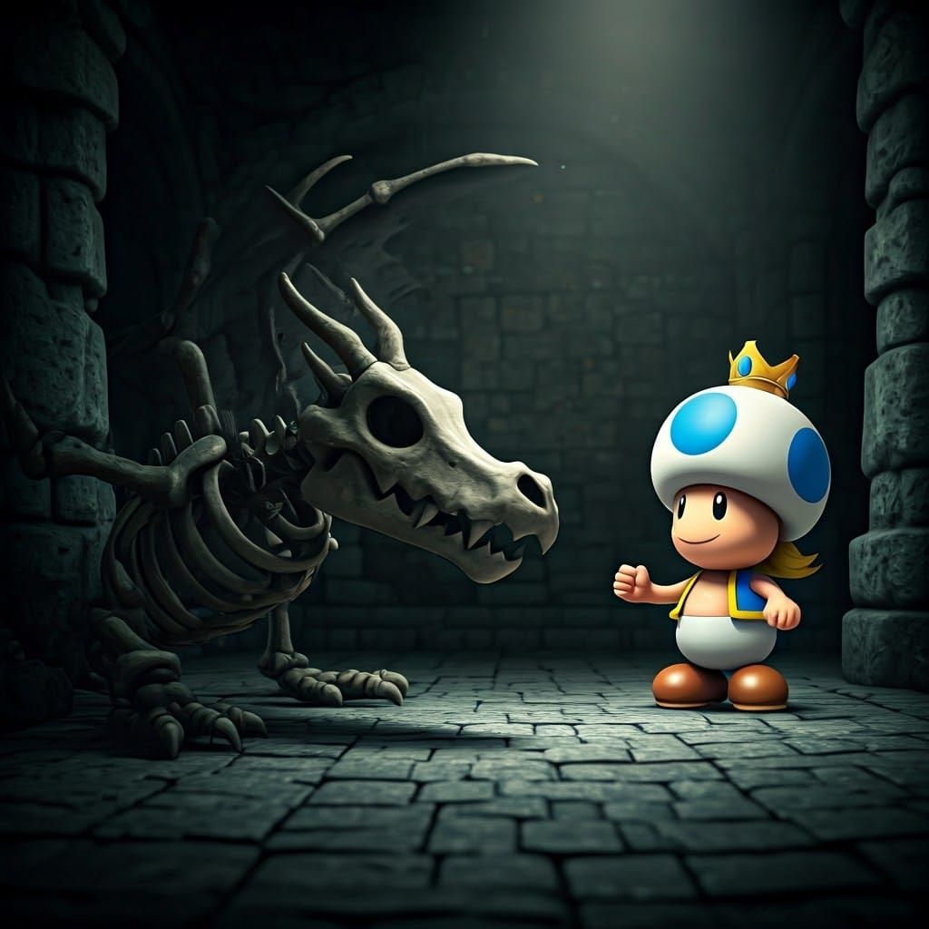 Prince Mush Confronts Bonetail in Dark Dungeon