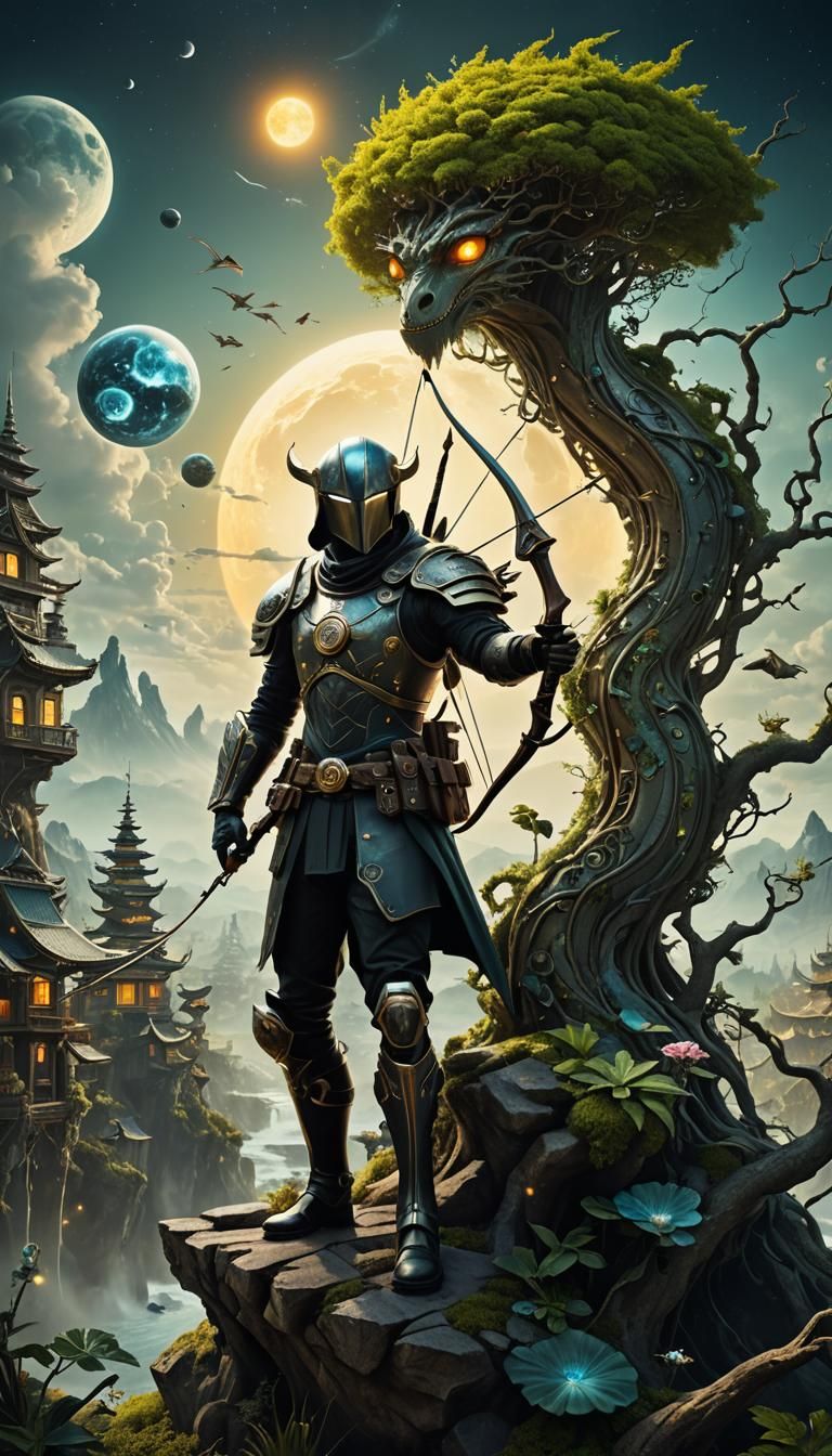 Cosmic Archer Aims at Cyberpunk Yin Yang Monster