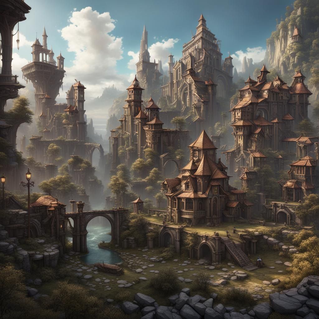 Fantasy Metropolis Ruins: Detailed Matte Painting