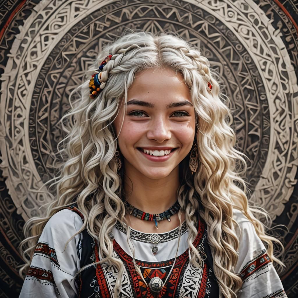 Teen Girl in Tribal Dress: Hyperrealistic 64 Megapixel Image