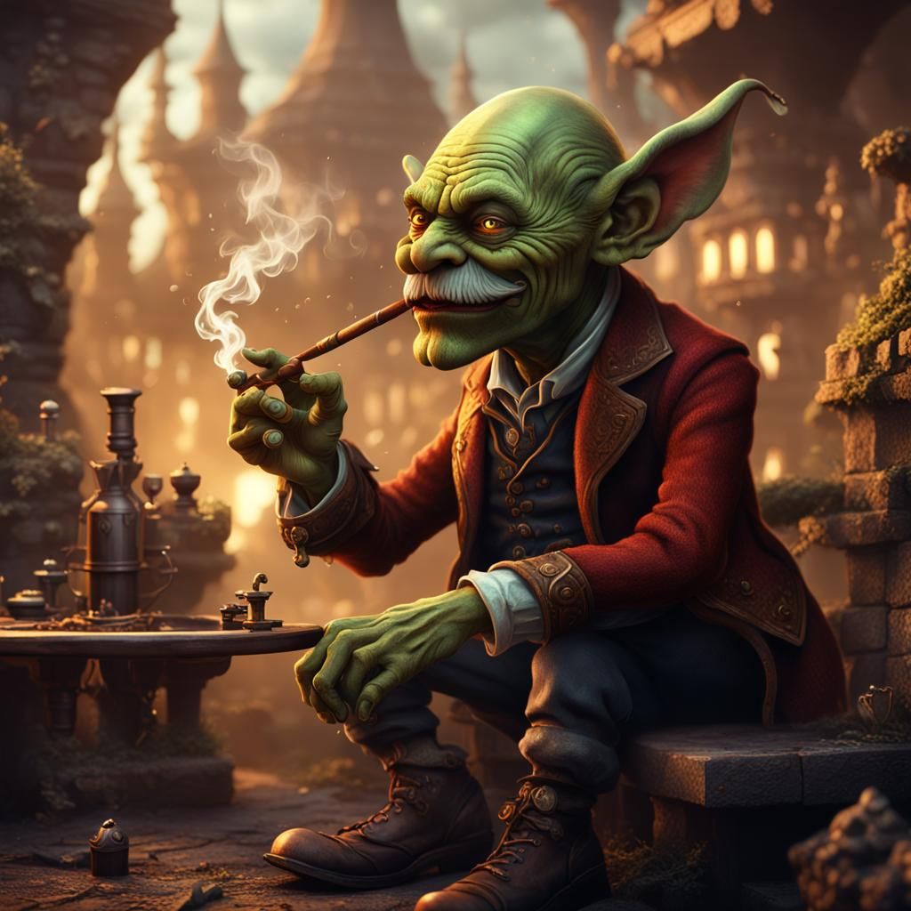 Goblin with Cigar: Detailed Fantasy Concept Art