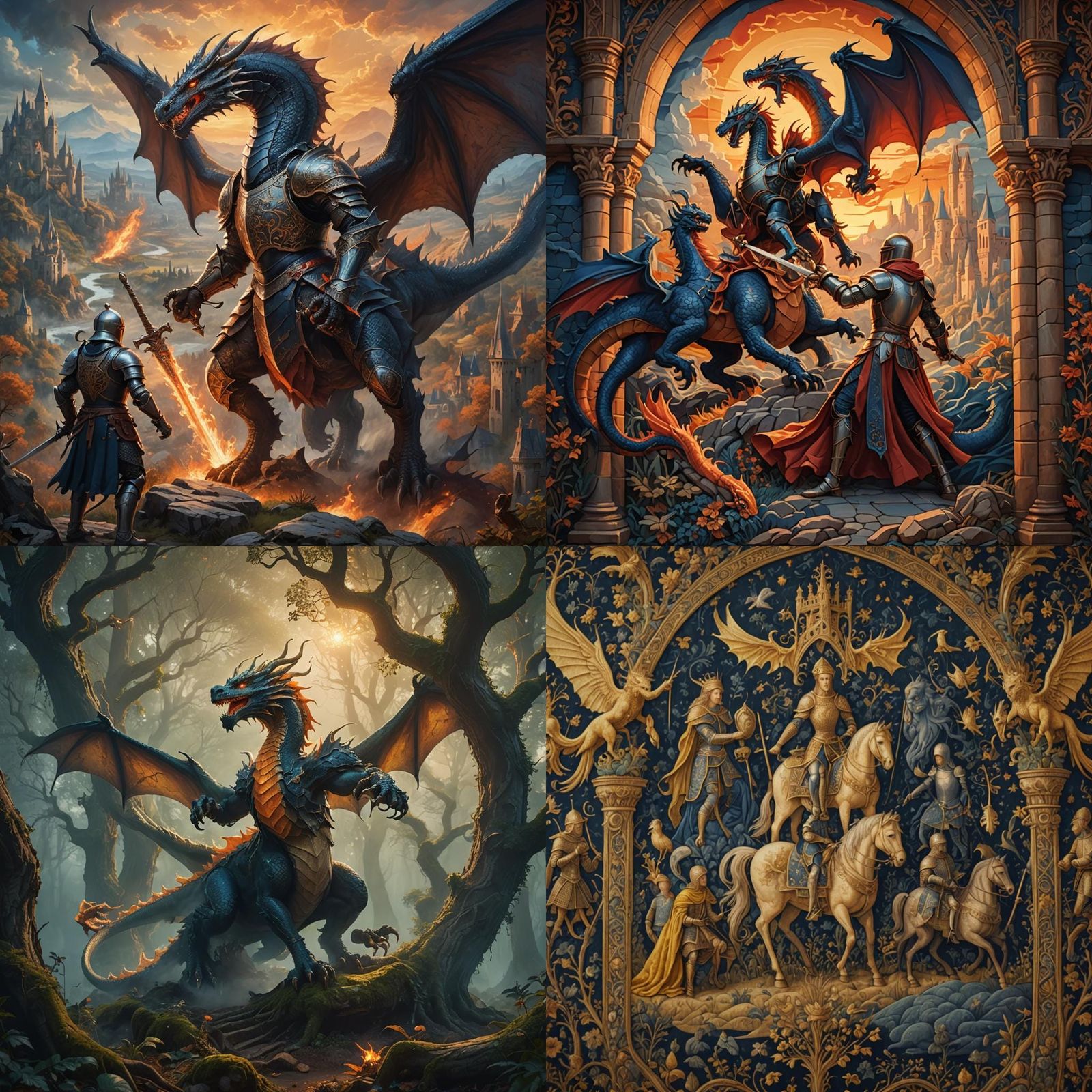 Detailed Medieval Tapestry in Deep Color