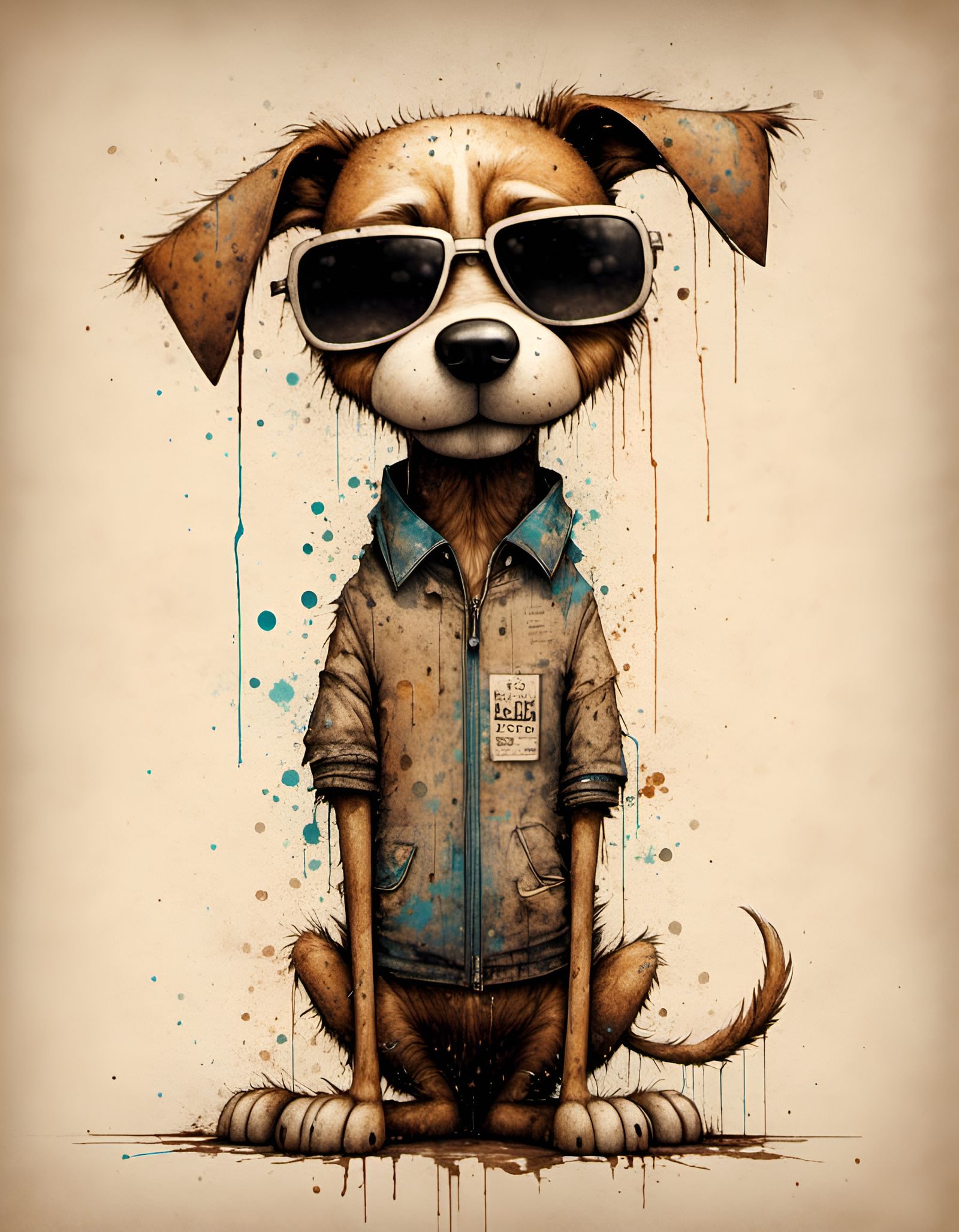 Cool Dog Caricature with Sunglasses in Sketch Style