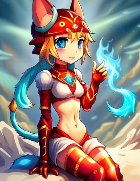 Cute Cybernetic Kitten-Dragon Wizard in Anime Style