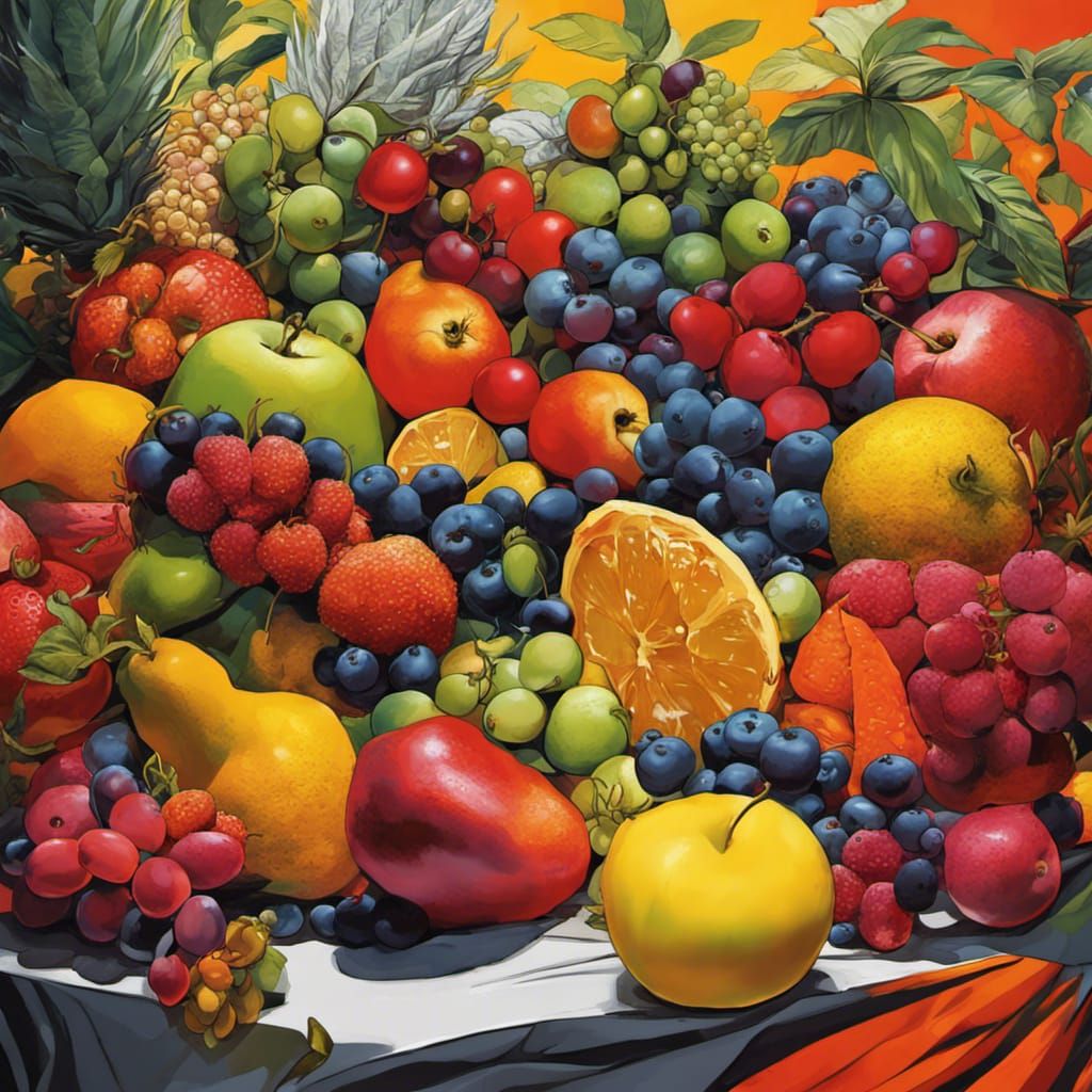 Colorful Fruit Still Life in Pop Art Style