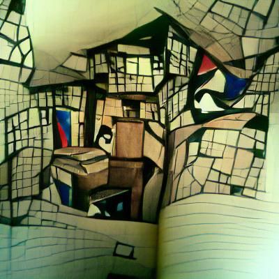Cubist Ink Labyrinth of Self-Discovery