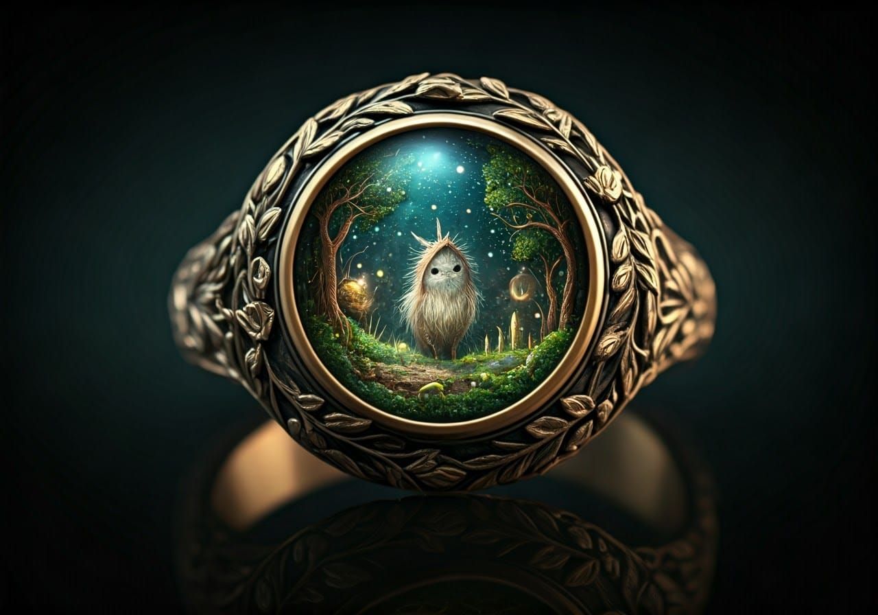 Exquisite Ornate Ring with Twisting Vines and Miniature Worl...