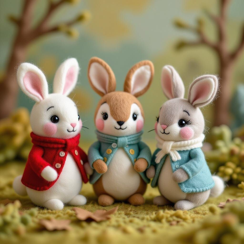 Charming Felted Animal Characters in Whimsical Style
