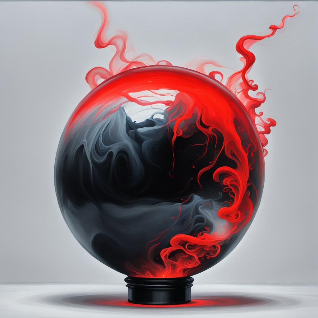 Obsidian Ball Radiating Neon Smoke: Oil Painting