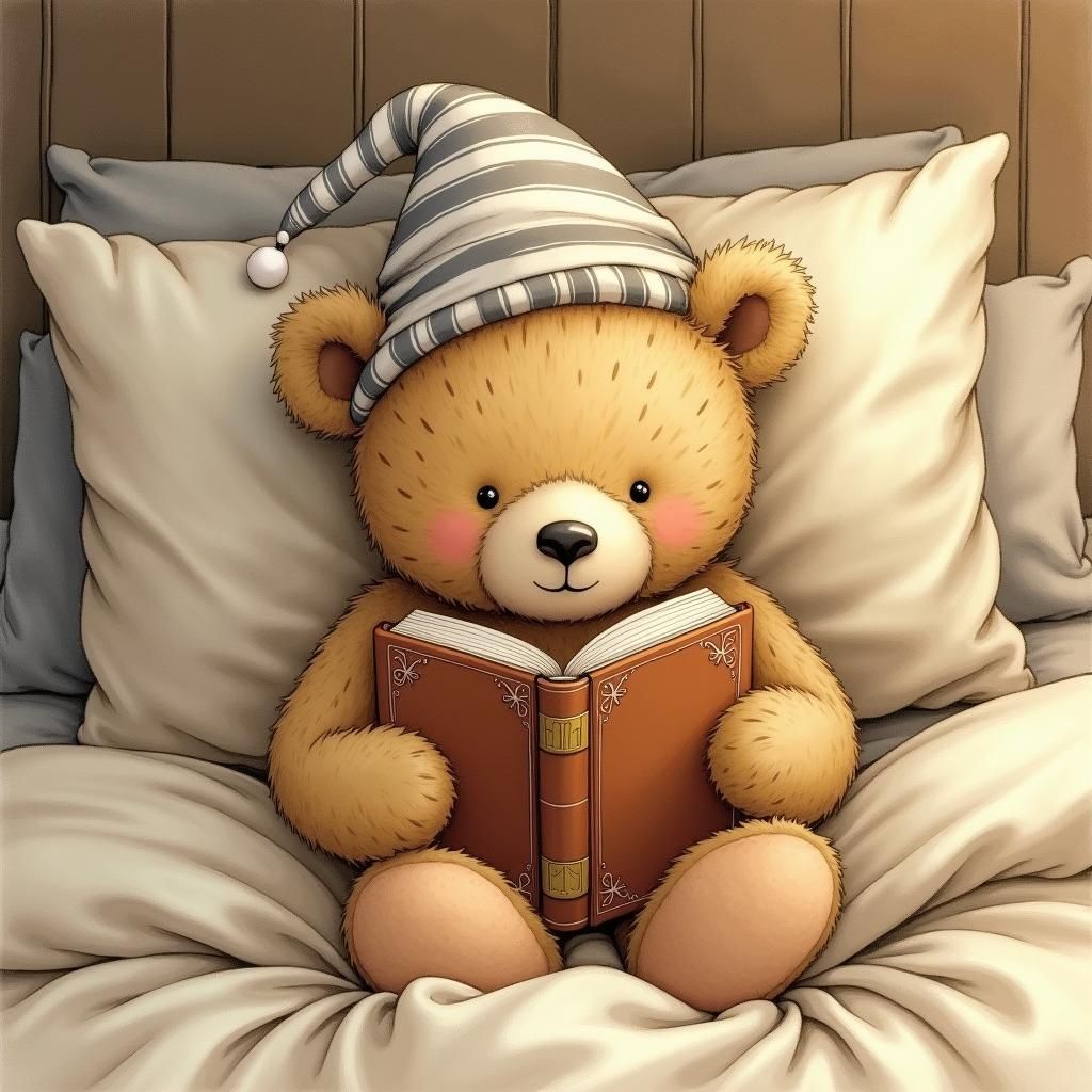 Teddy Bear Ready for Bed in Watercolor Style