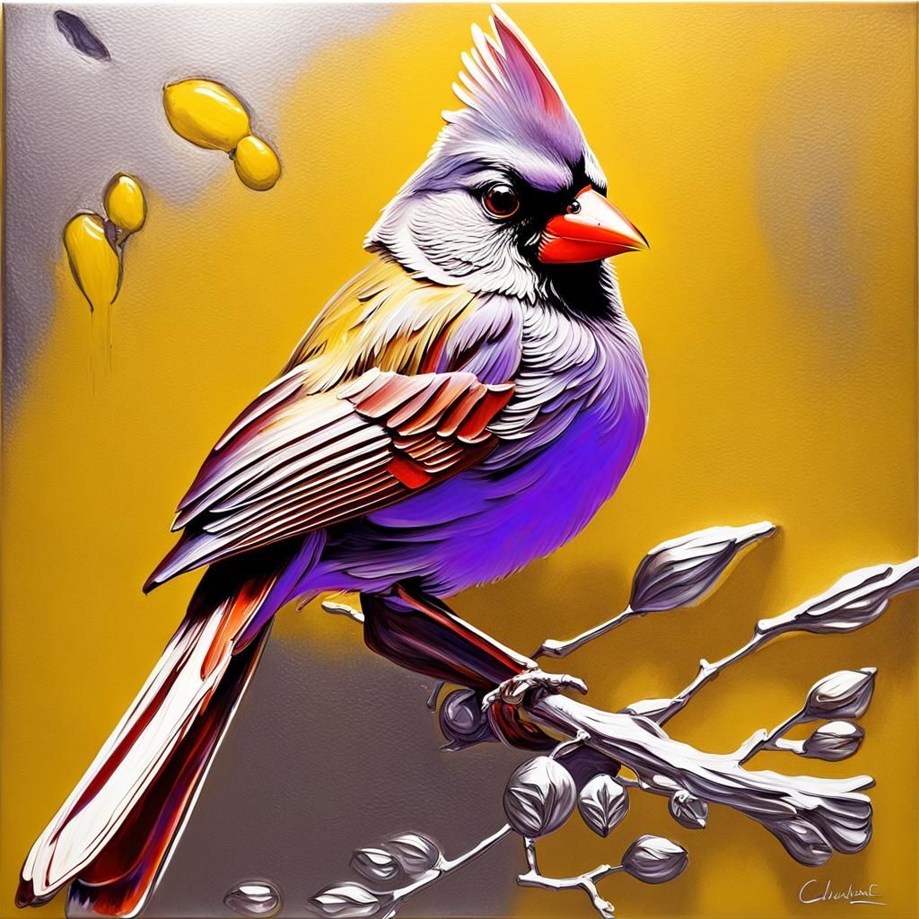 Cardinal Bird in Impressionistic Glitchcore Style