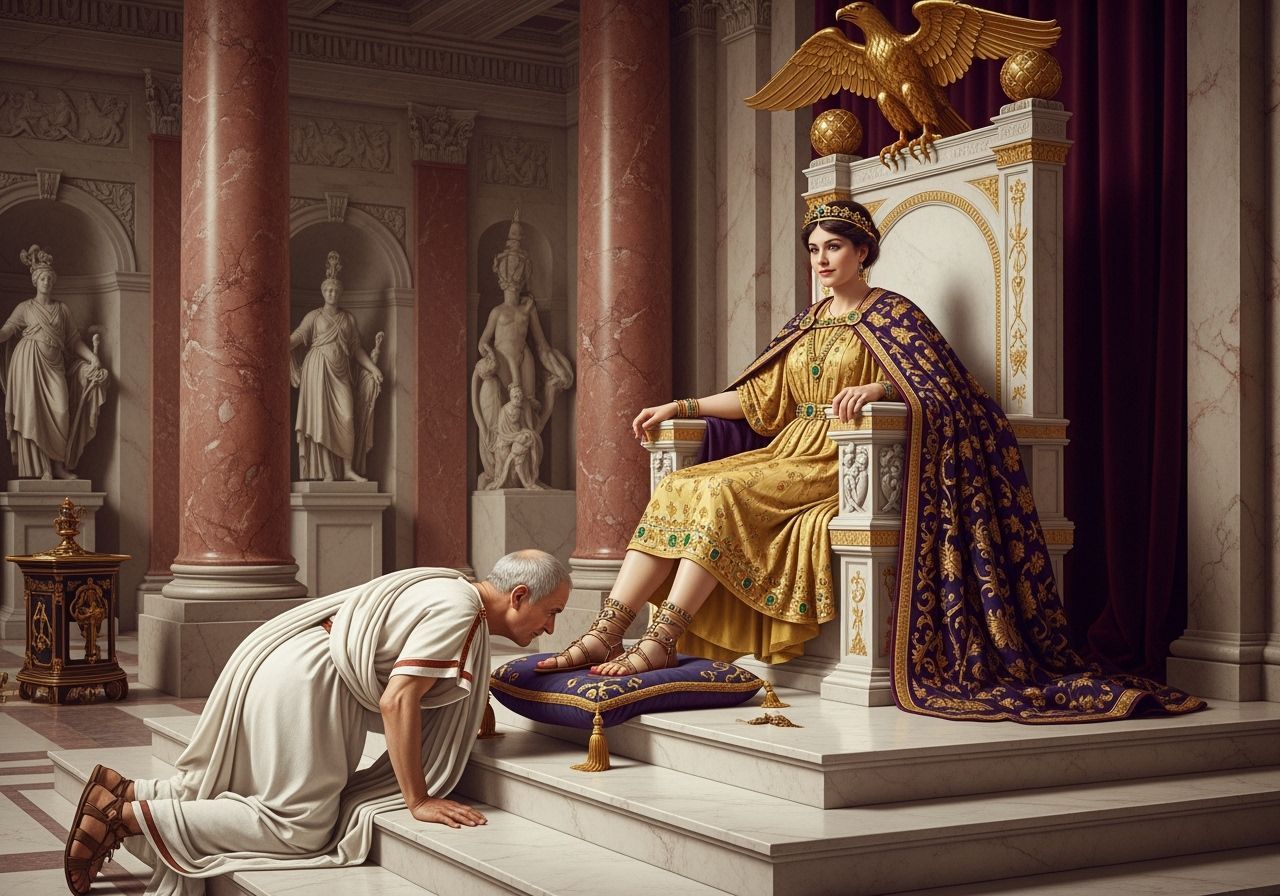 Empress Messalina on Lavish Throne in Opulent Throne Room